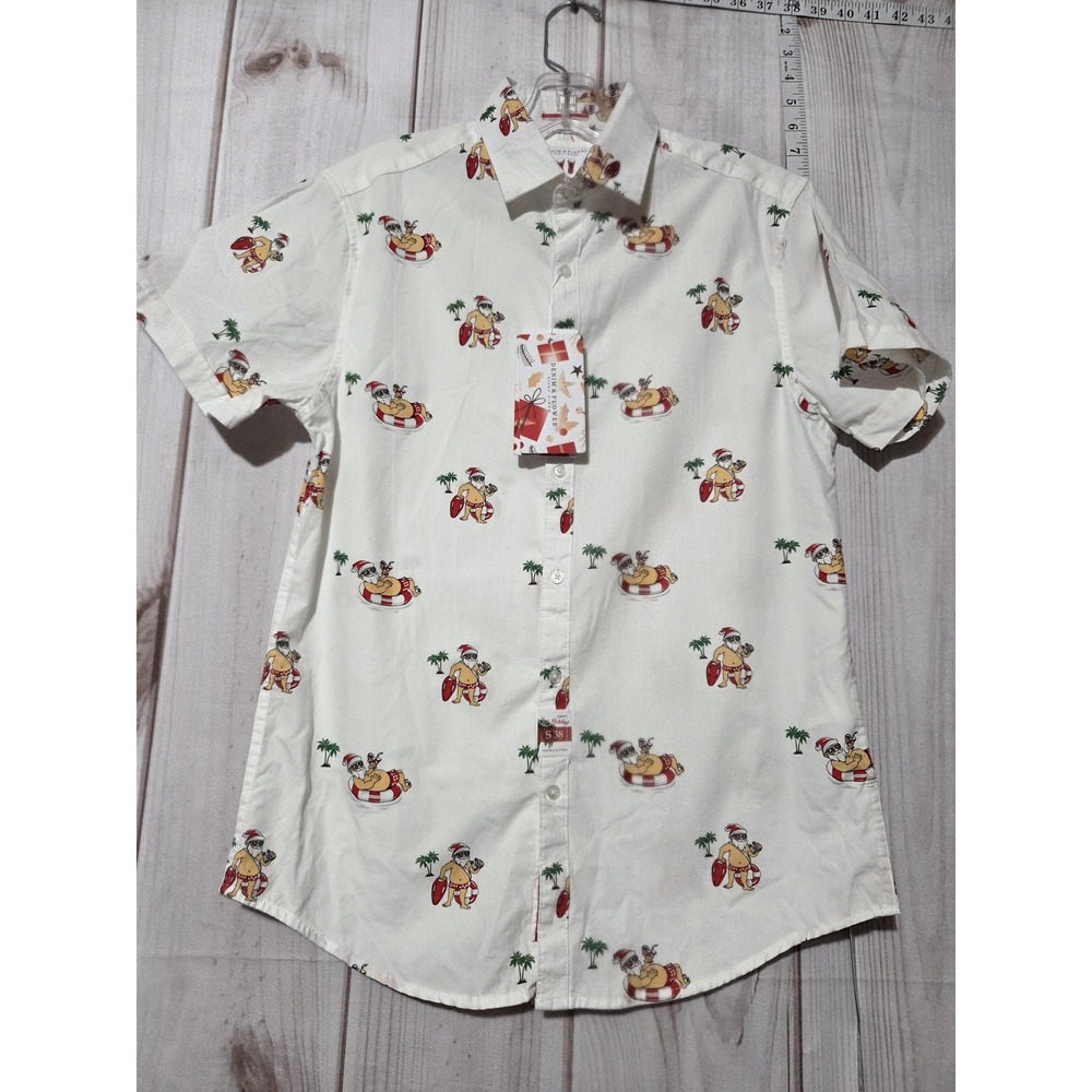 Denim & Flower Ricky Singh Mens Small Santa Tropical Christmas Shirt Cotton‎ NWT